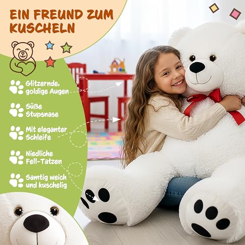 monzana® Teddybär L - XXXL 50-175cm Weiches Fell Schleife Tatzendruck Geschenk Plüschtier Kuscheltier Stofftier Riesen Teddy Bär