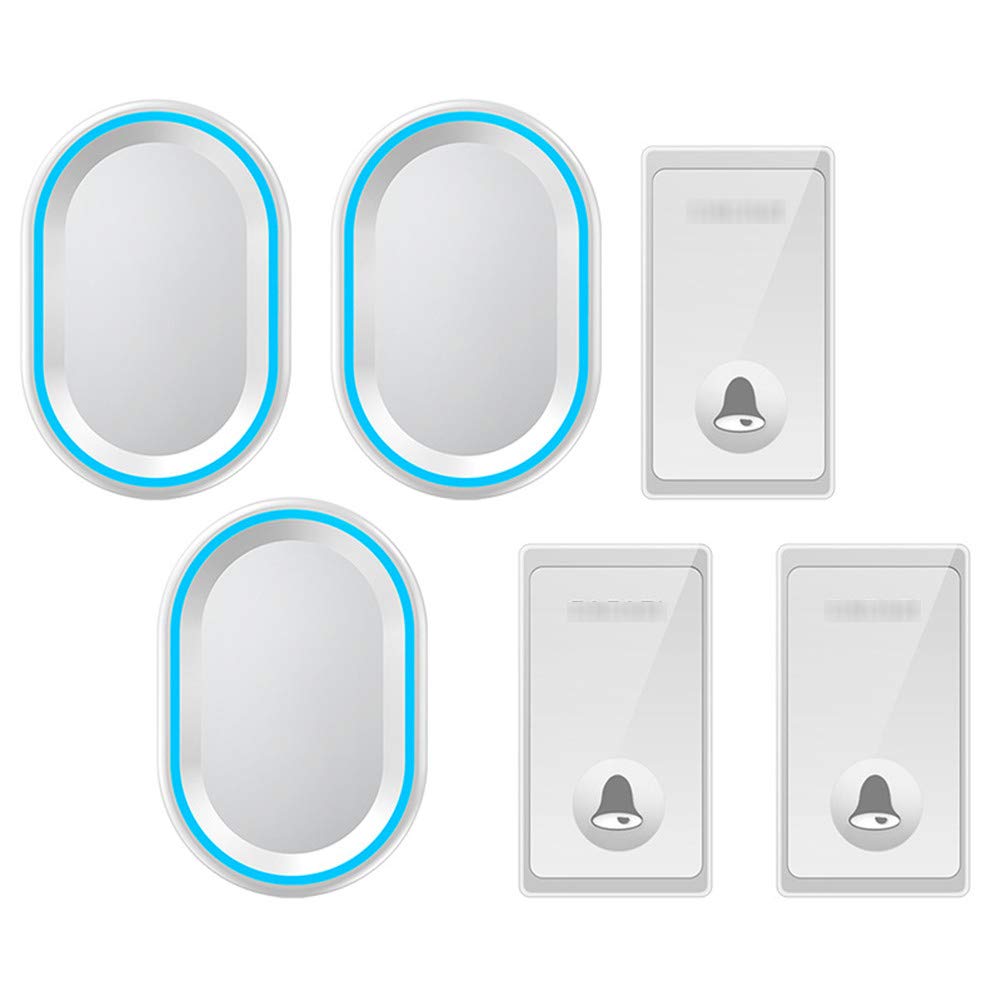 Sonnette sans fil, carillon de porte étanche IP44, 3 boutons poussoirs et 3 récepteurs enfichables avec lumière flash bleue, 4 niveaux de volume réglables, 58 mélodies, convient pour la maison(2