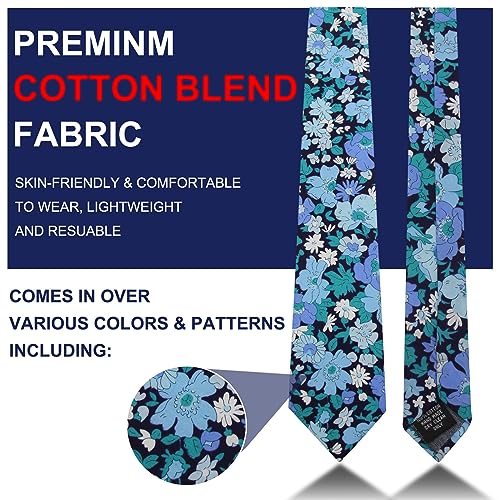 Image of Mantieqingway Floral Ties for Men Skinny Cotton Tie Flower Necktie
