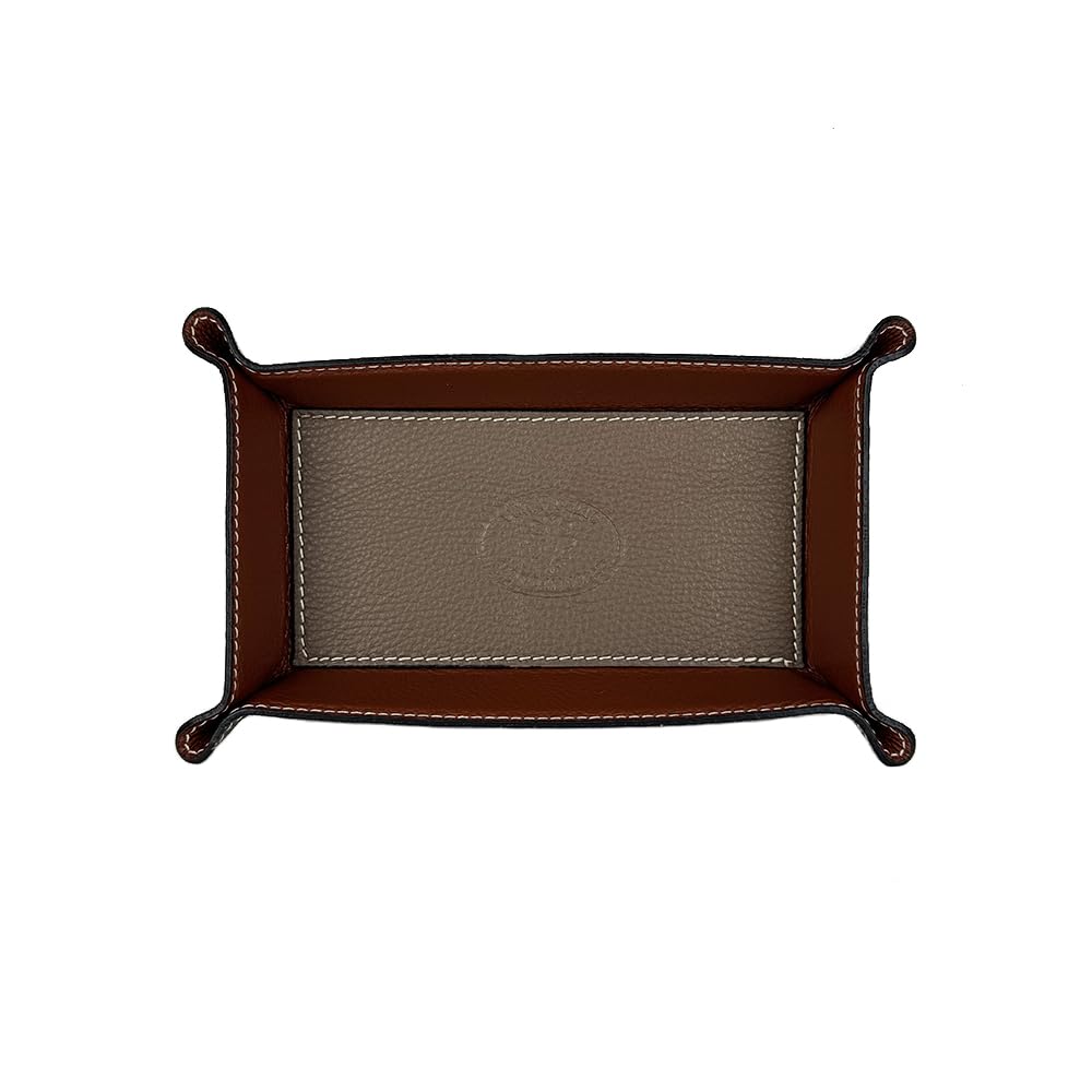 FrasiBags Vaciabolsillos de Piel Made in Italy, Bandeja de Valet Porta Objetos de Piel, Organizador de Escritorio Rectangular Medio (Taupe/Marrón)