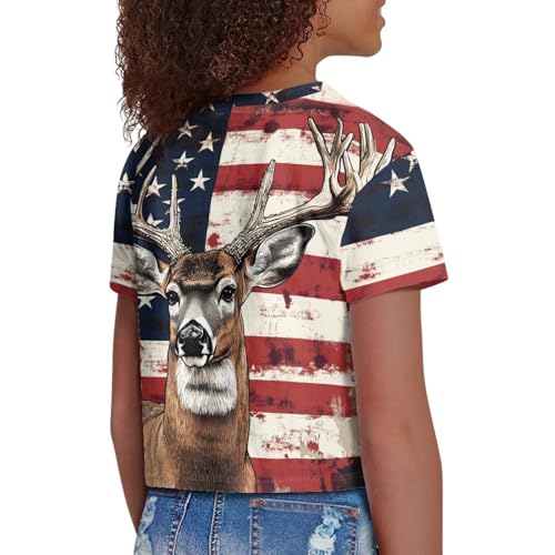 Image of Girls Summer Crop Top Outfits Short Sleeve T Shirts Kids Cute Clothes Tees Blouse