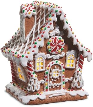 RAZ Imports Lighted Sprinkle Gingerbread House, 6.5-Inch, Multicolor