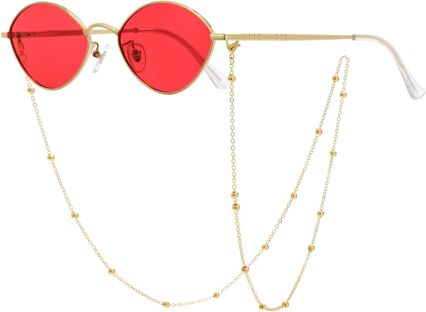 Veda Tinda Vision Sunglasses for Women Trendy Retro 70s 90s Womens Oval and Square Shades UV400 Protection with Glasses Chain