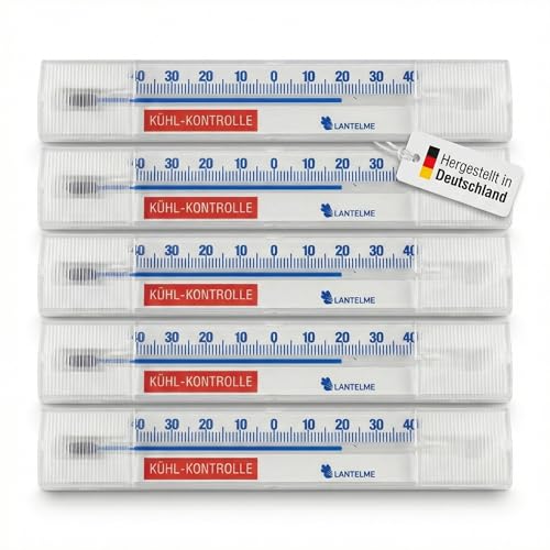Lantelme Lot de 5 thermomètres de réfrigérateur, horizontaux, autocollants, température de -40 °C à 40 °C, en plastique, 14 cm de long, pour réfrigérateur, congélateur, analogiques, fabriqués en