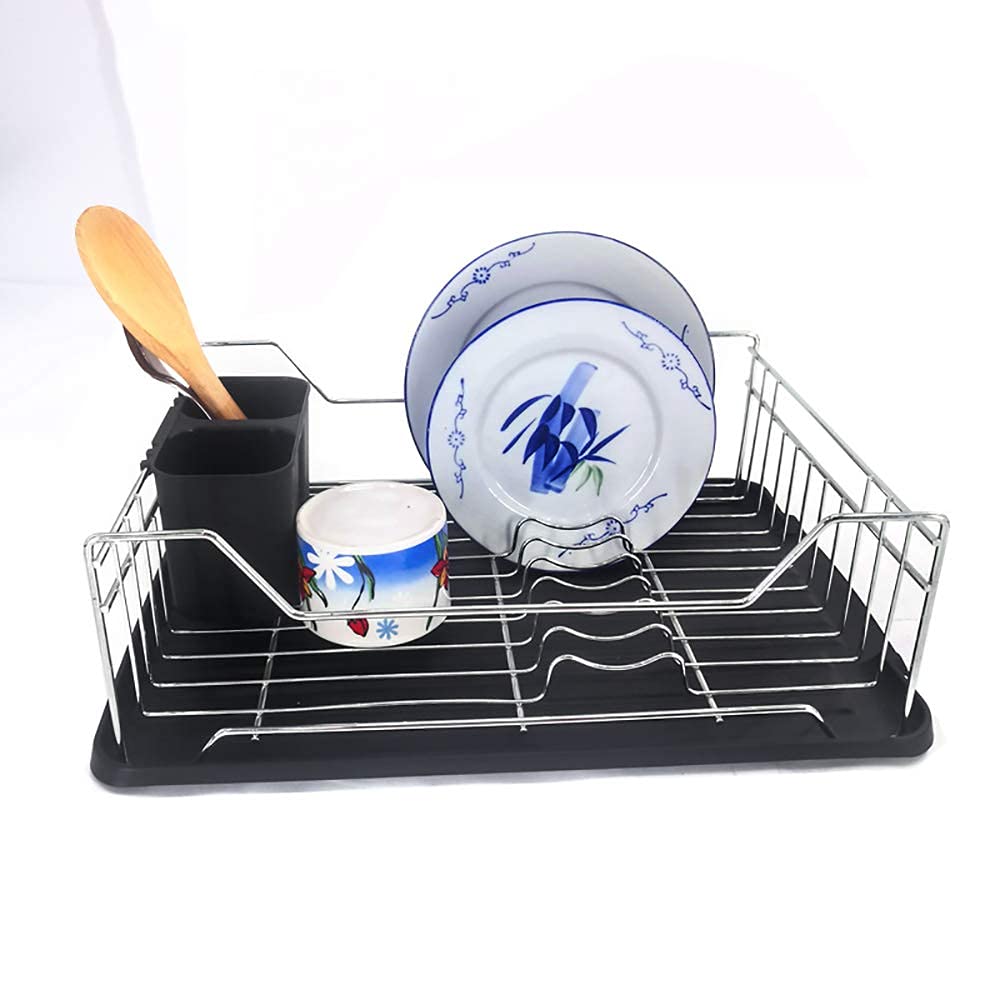 Abtropfgestell, Abtropfgestell for Geschirr, 304-Edelstahl, Küchenarbeitsplatten-Abtropfgestell mit Abtropfbrett for die Küche über der Spüle, stabiles, Teller-Geschirrabtropfgestell, Schwarz