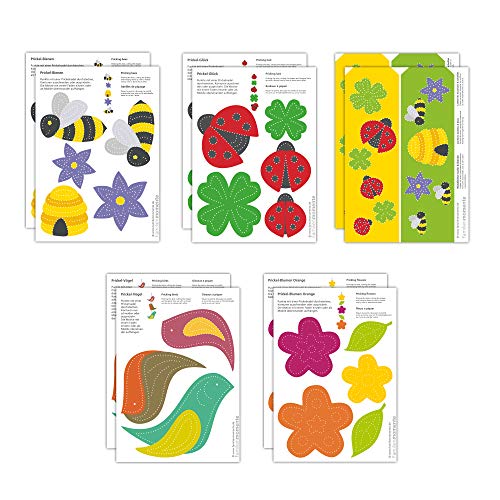 Familienmomente 10 cartes à poinçonner sur le thème de printemps (2x abeilles, 2x porte-bonheur, 2x fleurs orange, 2x oiseaux, 2x photophores) Cover