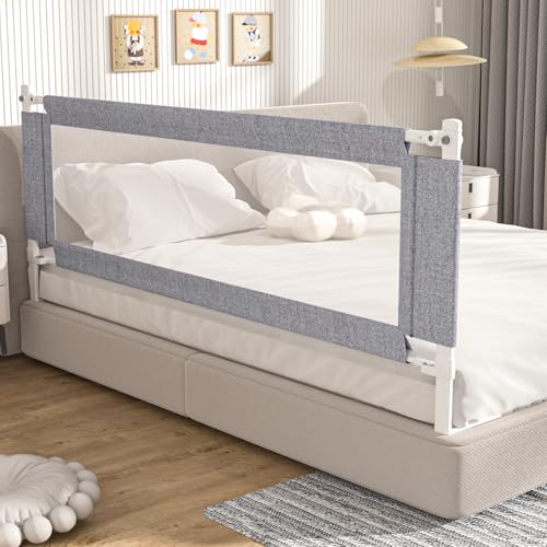 Barandilla de cama para niños pequeños, 1 pieza de altura ajustable, barandilla de seguridad para niños para tamaño individual, matrimonial, queen, king (gris, 1 pieza lateral: 70.8 pulgadas)