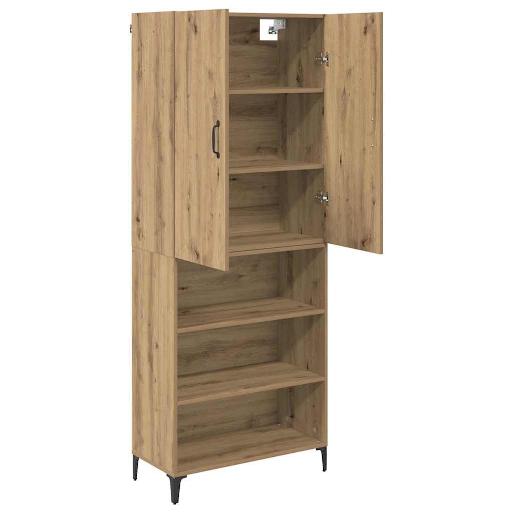 Makastle Highboard pour Salon 69,5 x 34 x 180 cm Chêne Artisanal en Bois d'Ingénierie avec Étagères et Pieds en Métal