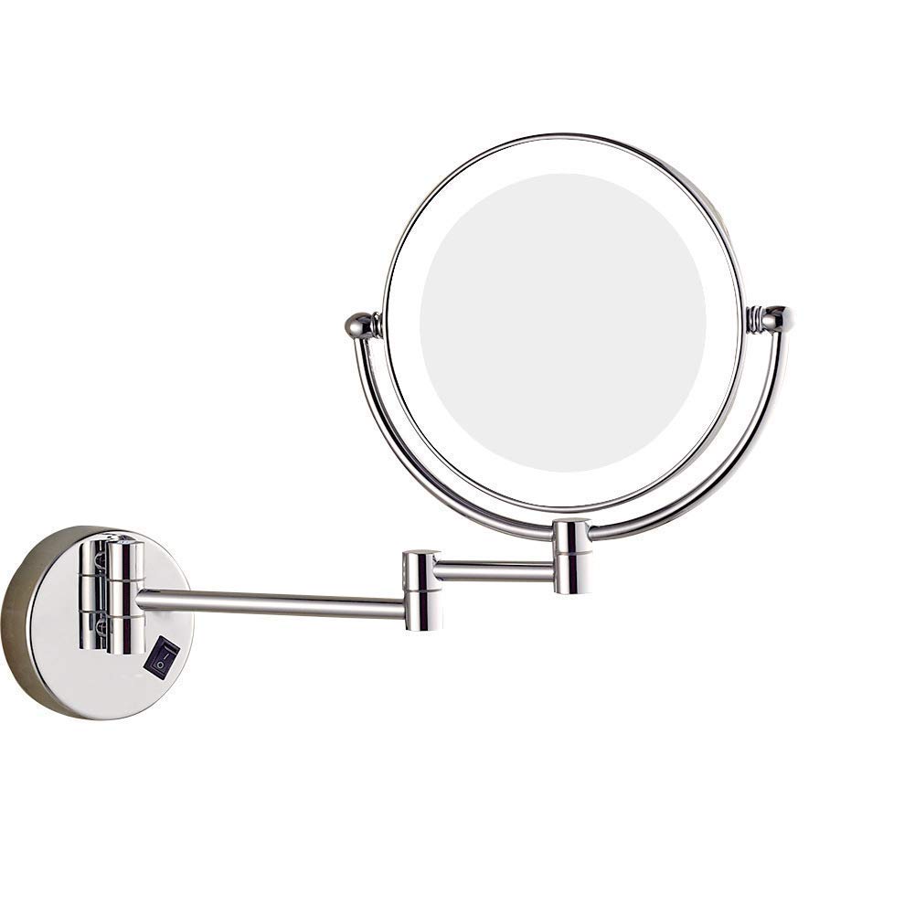 DX.JZ LED Wall Mount Bathroom Mirror Lighted 8 Inch Dual-Sided Magnifying Expandable telescopic arm 360° Rotating for Bathroom and Bedroom,5X