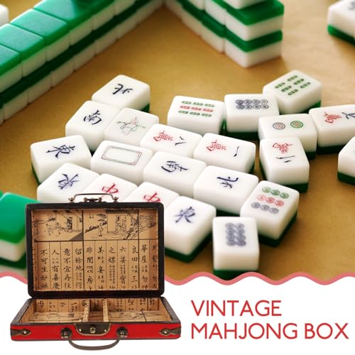 Caja de almacenamiento Mahjong de madera portátil con asa miniatura 4