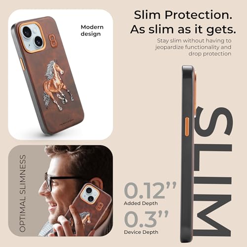Image of PULOKA - Mobile Cover for iPhone 13 - Horse Embroidery - Sleek & Stylish - Protective & Anti Scratch Phone Cover Vegan Leather Back Case - Men & Women - Santa Barbara Polo (Brown)