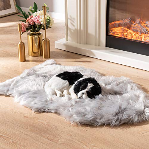 Asrug Faux Fur Dog Rug 24x36" Plush Pet Mat, Grey