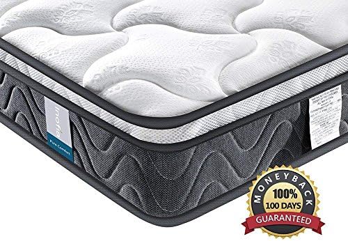 King Mattress, Inofia Super Comfort Hybrid Innerspring King Mattress Set with 3D Knitted Dual-Layered Breathable Cover-8''-Certified by CertiPUR-US-100 Night Trial
