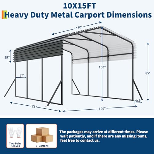 Image of GAOMON Metal Carport, Carport with Reinforced Base and Galvanized Steel Roof, Heavy Duty Garage Car Shelter Shade, Outdoor Car Port Canopy for SUV, Truck, Boats, 10x15 FT