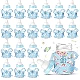 Nuenen 36 Pcs Baby Bottle Party Favors Plastic Mini Milk Bear Bottles for Baby Shower Decorations and Centerpieces Candy Jar with Ribbon for Gifts(Blue,Stylish)