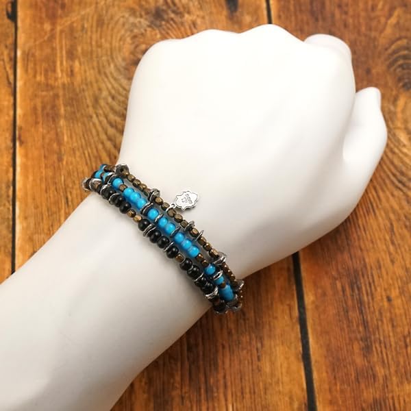 [amp japan] アンプジャパン トリプルハーツ ロングビーズ ブレスレット/ネックレス/アンクレット スカイ ブルー 日本製