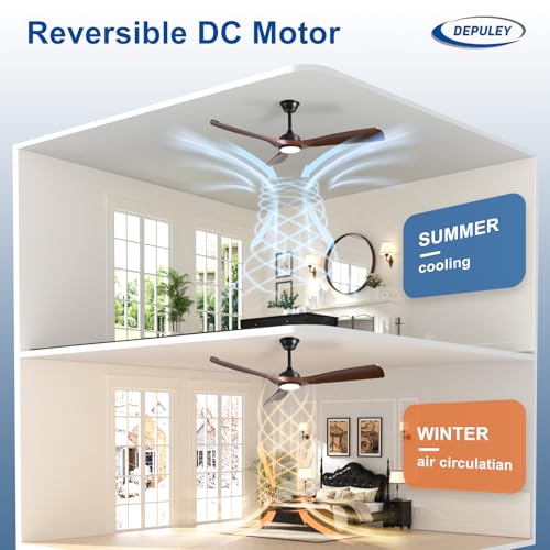 Image of Depuley 52-Inch Ceiling Fan with Light: Walnut 3 Blade Outdoor Fans for Patios - Dimmable Indoor Fan with Remote APP Control Ultra Quiet DC Motor Reversible 6 Speed Timer