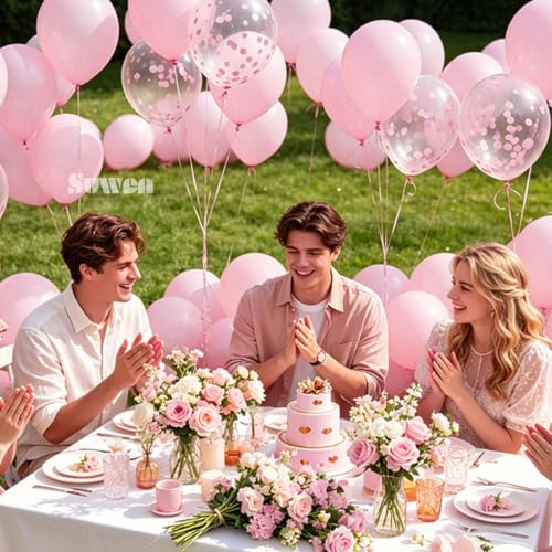 Image of SUWEN 47PCS Light Pink Latex Balloons and Confetti Balloons Set