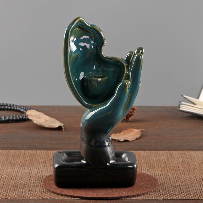 Miniatura 8 de YYW Quemador de incienso en cascada con 20 conos de incienso y 30 varillas de incienso, cascada de reflujo hecho a mano de cerámica para contemplar