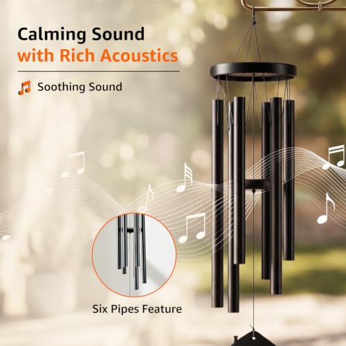 Image of Amazon Basics Premium Aluminium Evil Eye Wind Chimes for Home, Balcony & Garden |Soothing Melodic Sound | Decorative Hanging Gift | Color: Black | Material: Aluminum | Size: 65L x 9 W x 9H cms
