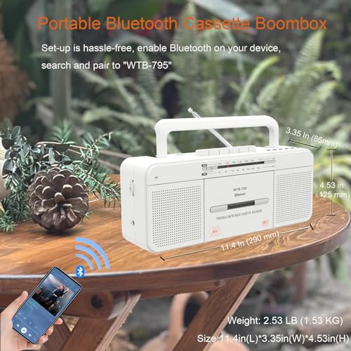 Cassette Player Boombox, Portable AM/FM Radio Stereo with Bluetooth, USB, Dual Big Speaker, Earphone Jack, Record to Cassettes/USB via Mic,Cassette to MP3 Converter,AC/DC Powered by WISCENT - Image 4