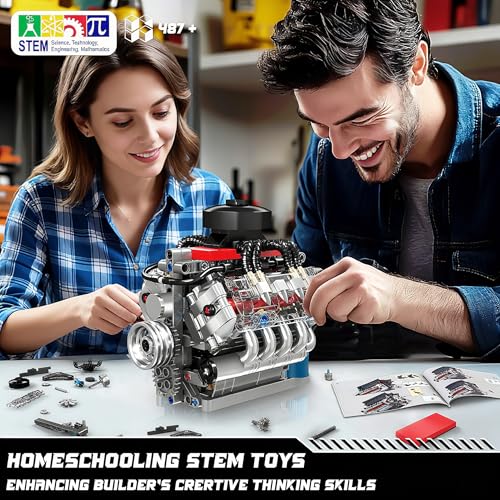Image of Mould King 10171 V8 Engine Model Kit, Mini V8 Engine Kits that Runs, Build Your Own Car Model Engine with Motor, Collectible Building Blocks for Adults, DIY STEM Construction Toys for Display