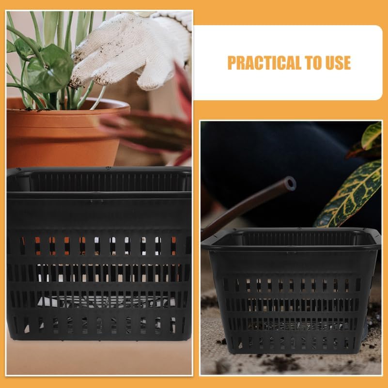 Yardwe 6pcs Hydroponic Planting Net Pots, Plastic Root Control Baskets for Balcony and Indoor Gardening, 7.08 X 7.08 X 4.33 Inch, Black