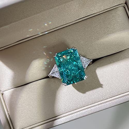 Vintage Luxury Pure 925 Sterling Silver Square Emerald Green Zircon Engagement Finger Rings for Women Jewelry Sparkling Green CZ Gemstone Promise Rings4