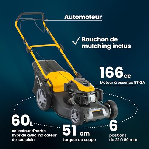 STIGA Combi 53 S Tondeuse Thermique, 166 cm³, 51 cm – Système 3 en 1, Bac 60 L, Réglage Centralisé – pour Pelouses jusqu'à 1 800 m² – vue 7