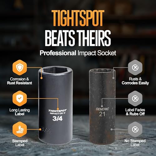Image of TIGHTSPOT 3 /8 inch Drive 71pc Impact Socket Master Set Inch Metric 1 /4 inch-3 /4 inch 6-19mm CR-V CR-MO Universal Joint Deep Standard Sockets 90-Tooth Ratchet Extensions Heavy Duty Mechanic Tool Kit