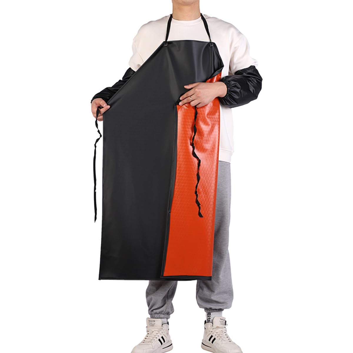 CHAILIQIANGGWaterproof Apron Adjustable Heavy Duty Industrial PVC Rubber Work Apron Oil Resistant Factory Butcher Apron Slaughterhouse Butcher for Men Women, Black, 120 cm