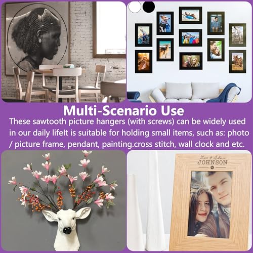 20 Stück Sägezahn Bildaufhänger Metall Bilderaufhänger mit Schrauben Bilderrahmen Aufhänger für Schwere Bilder LeinwäNde Uhren und Handwerksartikel (Schwarz)