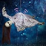 DECORLIFE 29" Halloween Animatronics, Hanging Ghost Girl with Sound Sensor and Glowing Body, Animated Haloween Decorations for Yard Lawn Garden Haunted House Scary Halloween Props