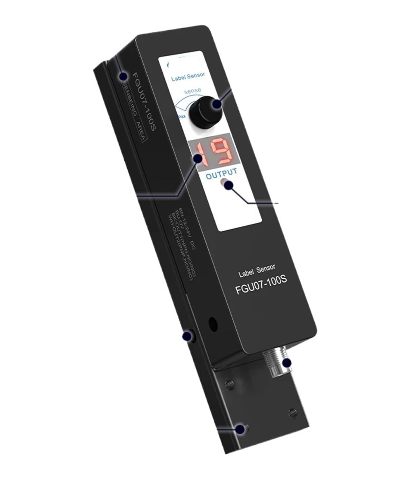 Etichettatrice automatica trasparente con display digitale FGU07-100S, regolazione manuale, sensore di etichette capacitivo 5 kHz