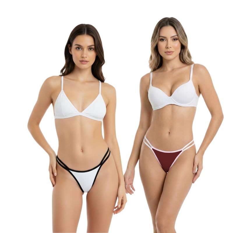 Womens Underwear Cotton Double Strap Bikini Panties Ladies Low Rise Hipster Sexy High Cut (Pack of 2)-image-30