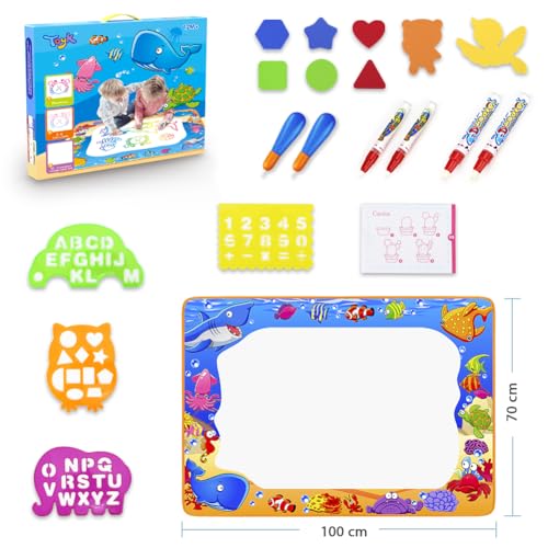 Toyk Polyester Aqua Magic Mat-Kids Painting Writing Doodle Board Toy-Color Doodle Drawing Mat Bring Magic Pens Educational Toys for Age 1 2 3 4 5 6 7 8 9 10 11 12 Year Old Girls Boys Age Toddler Gift