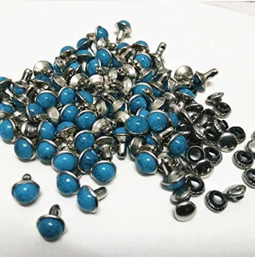100sets 7mm Acrylic Blue Turquoise Rhinestone Rivets Studs Nailhead Rock Biker Punk DP079