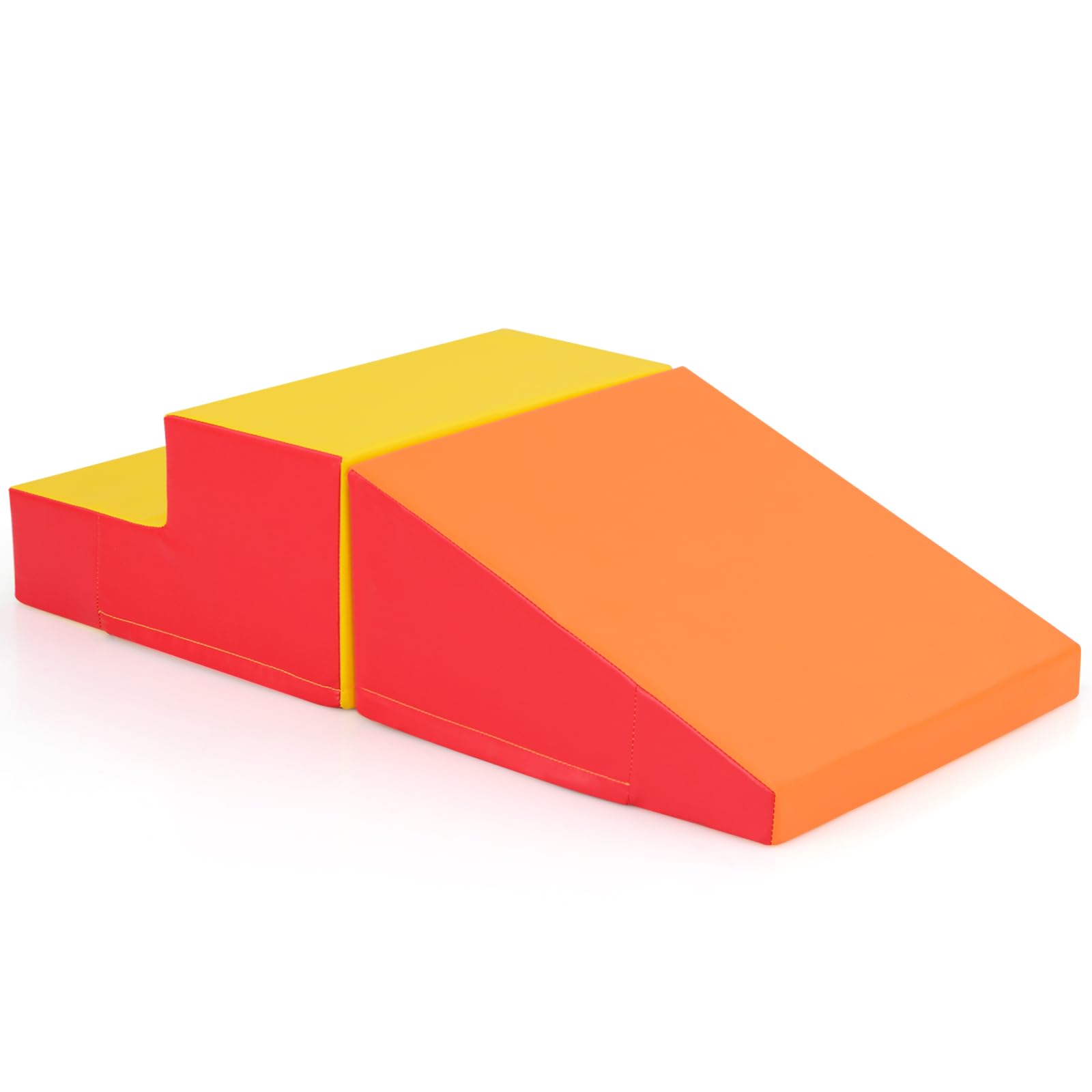 COSTWAY Toddler Climb and Crawl Foam Play Set, Children's Stairs and Ramp Software Activity Toys, Baby Soft Play Equipment for Climbing, Sliding, Crawling (Orange+Yellow)