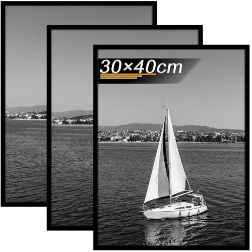 Tinkeps Cadre 30 x 40 cm, Lot de 3 Cadre Photo Noir, à Suspendre Horizontalement ou Verticalement au Mur, avec Plaque en Acrylique Transparent et Incassable