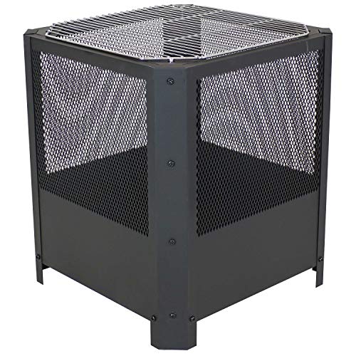 Sunnydaze Grelha 16-Inch Square Steel Fire Pit With Grilling Grate - Black Finish #TOP6