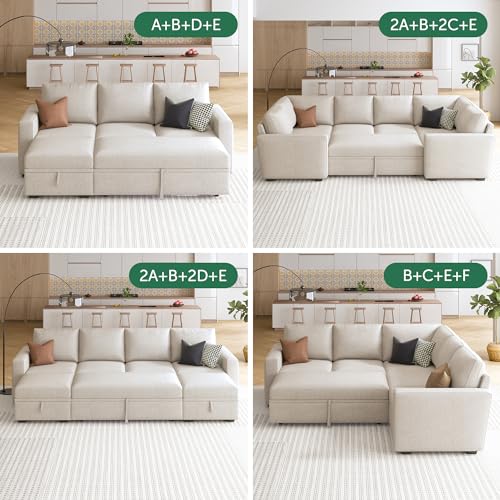 Image of HONBAY Single Seat for Modular Sectional Sleeper Sofa with Pull Out Bed, Customizable Armless Chair for Sectional Couch, Beige