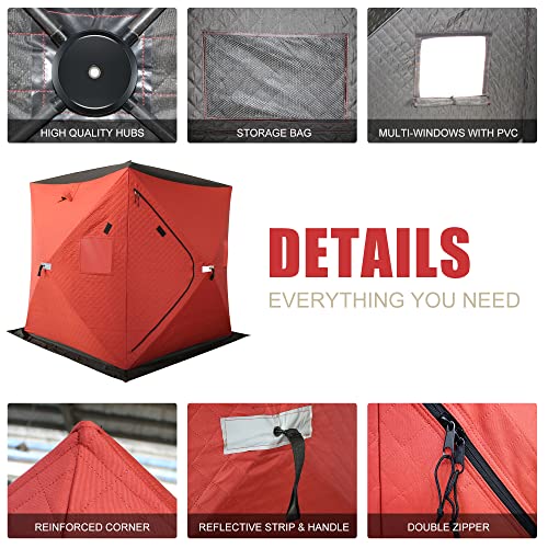 HUNT MONSTER 600D Insulated Ice Fishing Shelter 3 Person, Thermal Stable Windproof Pop-up Ice Fishing Tent, Portable Ice Shanty Ice Shack with Anchors, Tie Ropes, Carrying Bag