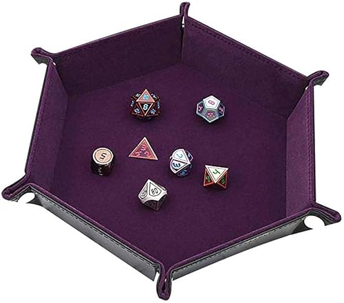 Miniatura 4 de 1 soporte para dados de piel sintética, bandeja plegable hexagonal para dados y otros juegos de mesa, color morado