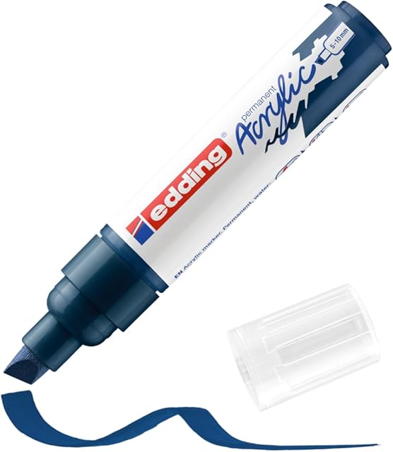 edding 5000 marker akrylowy szeroki - błękit gencjanowy - 1 marker akrylowy wodoodporny - Ścięta końcówka 5-10 mm - markery akrylowe do rysowania na płótnie, papierze i drewnie - do kamyczków