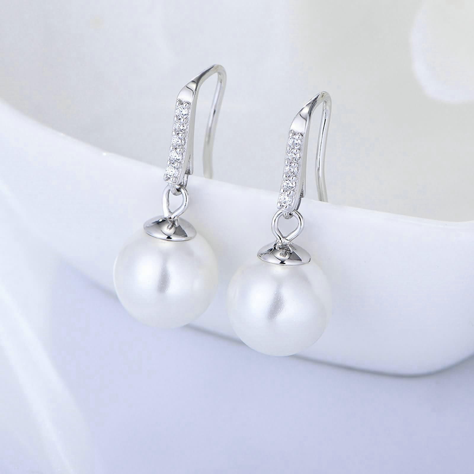 Orecchini da donna 750 585 375 in oro con perla, orecchini pendenti da 8 mm con perle e diamanti da matrimonio, anallergici per donne