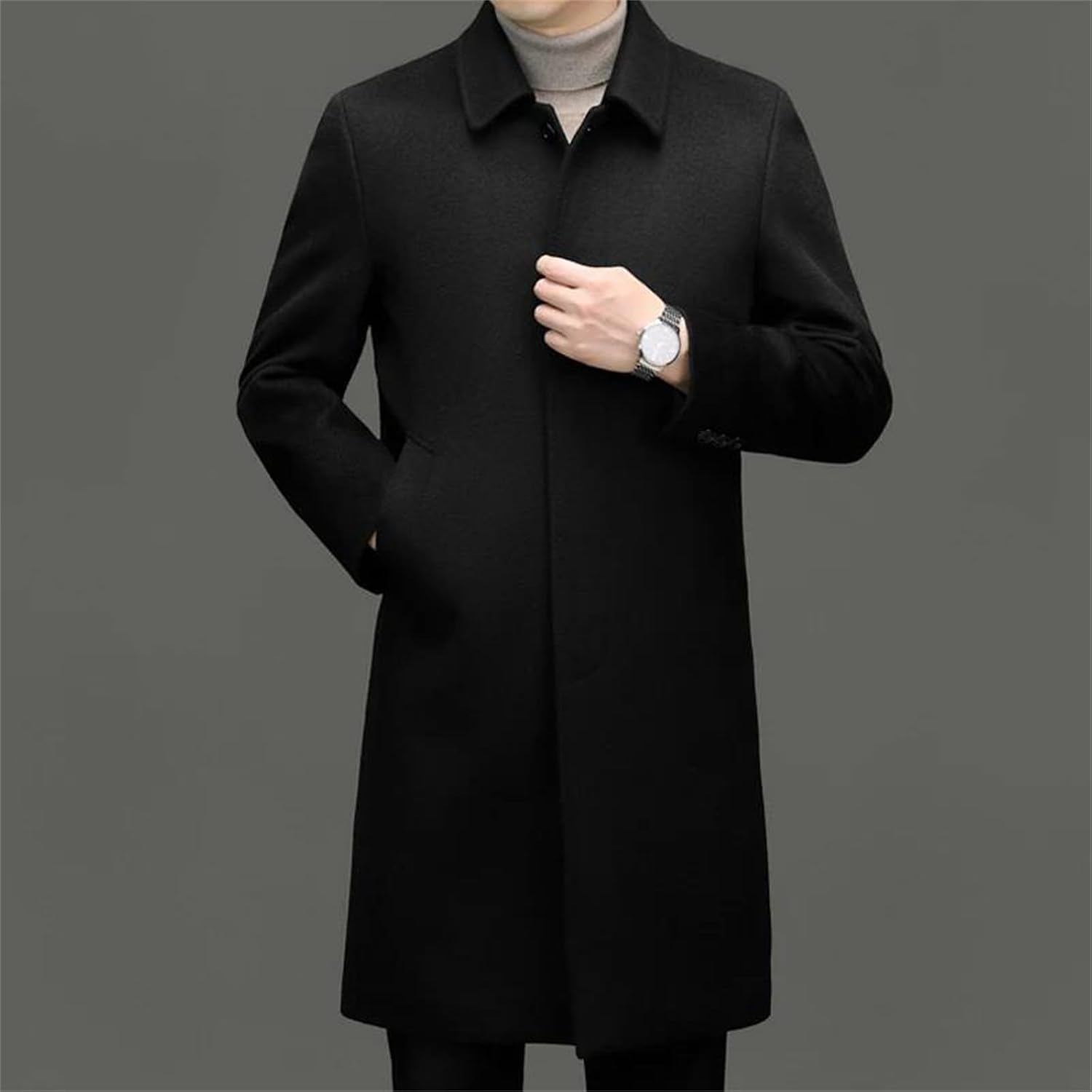 Men's Winter Long Wool Coat Thick Fleece Lined Trench Coat Wool Blends Overcoat Wool Blend Jackets
