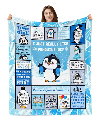 Butonus Couverture pingouin pour femme, 152,4 x 127 cm, cadeau de pingouin, cadeau pour les amateurs de pingouin, cadeau pour les amateurs de pingouin, cadeau pour les amateurs de pingouin