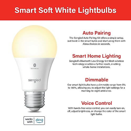 Sengled Alexa Light Bulb, S1 Auto Pairing with Alexa Devices, Warm Smart Light Bulbs, Bluetooth Mesh Smart Home Lighting, E26 60W Equivalent, 800LM, 1-Pack