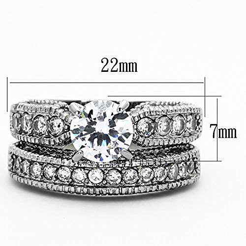 Marimor Jewelry 3.15 Carat Round Zirconia Stainless Steel 316 Wedding Ring Set Women's Size 5-102