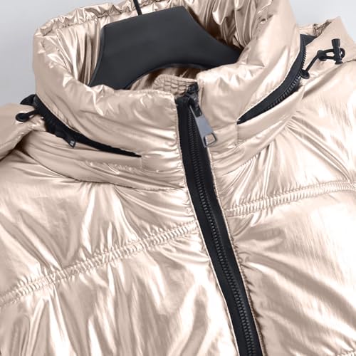 Shiny Cropped Puffer Jacket for Women Quilted Winter Warm Zip Up Down Coat Casual Padded Hooded Short Jackets Coats 6